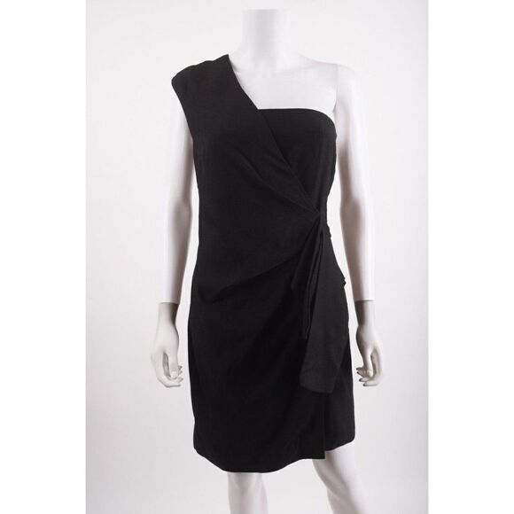 VICTORIA BECKHAM Womens One Shoulder Mini Dress Sheath Linen Black Sz 4 Cocktail - Picture 1 of 7